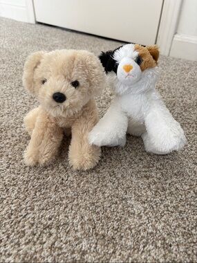 Plush Puppy and Calico Cat Stuffed Animals - Cream and White